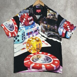 F/W 2018 Supreme Casino Dice Poker Chips Rayon Shirt Black Short Sleeve size XL